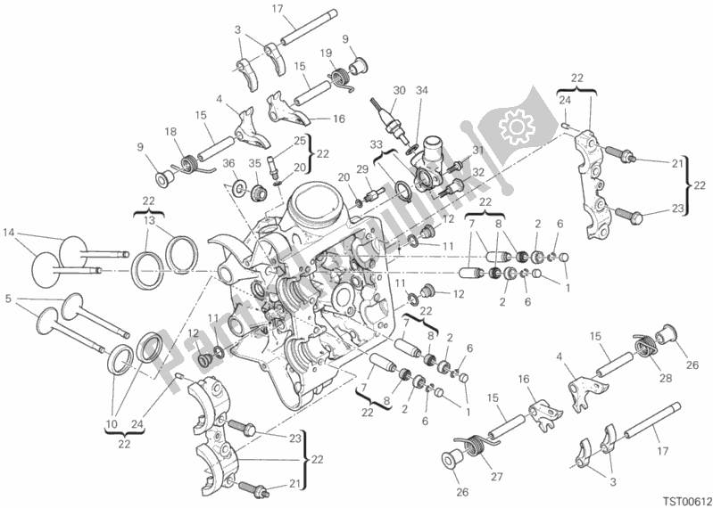 All parts for the Horizontal Cylinder Head of the Ducati Multistrada 1260 Enduro Thailand 2020